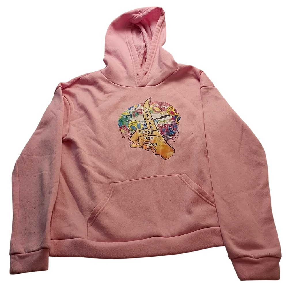 LovelyWholesale Graphic Hoodie Women's Spread Peace And Love Pink Fleece Size L